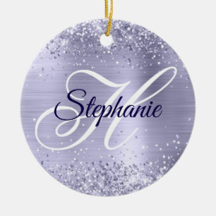 Glänzendes helles Metallic-Lila-fancy Monogramm Keramik Ornament