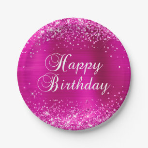 Glänzendes Hellrosa Folie Alles Gute zum Geburtsta Pappteller
