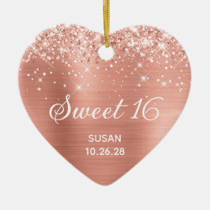 Glänzendes Klassisches Rosa Pfirsich-Folie Sweet 1 Keramik Ornament