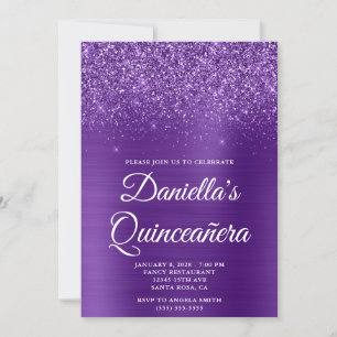 Glänzendes königliches Lila-Folie-Quinceañera Einladung