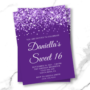 Glänzendes königliches Lila Sweet 16 Einladung