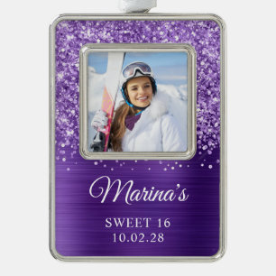 Glänzendes lila Folien-Sweet-16-Foto Rahmen-Ornament Silber
