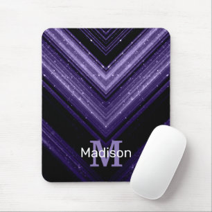 Glänzendes Metall Neon Violett Schwarzes Chevron M Mousepad