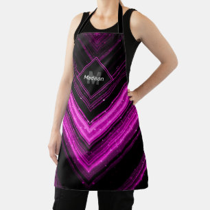 Glänzendes metallic Hot Pink schwarzes Chevron Mon Schürze