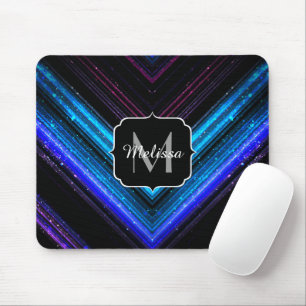Glänzendes metallisches Blau-Purple Chevron Monogr Mousepad