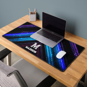 Glänzendes metallisches Blau-Purple Chevron Monogr Schreibtischunterlage