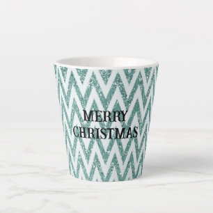 Glänzendes Mintgrün Weiße Chevron Streifen Weihnac Milchtasse