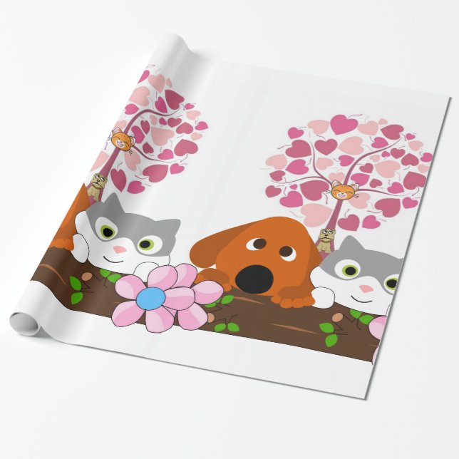 glänzendes Papier, Katzenhühner, geblümt Geschenkpapier (Ungerollt)