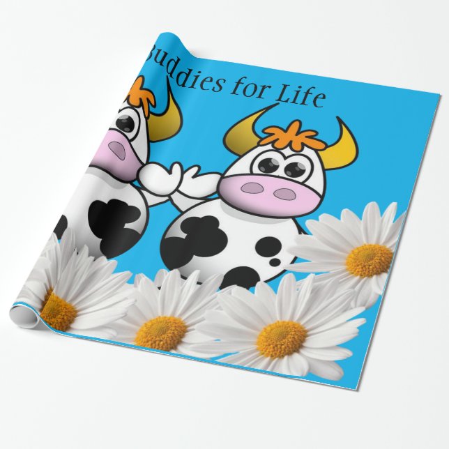 glänzendes Papier, Kuh floral weiß Daisy blau Geschenkpapier (Ungerollt)