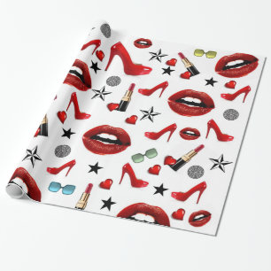 glänzendes Papier, rote Lippenstift Lippen Heelse Geschenkpapier