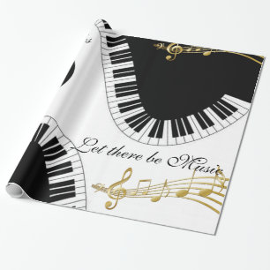 glänzendes Papier, Schwarz-Weiß-Musiknoten Geschenkpapier