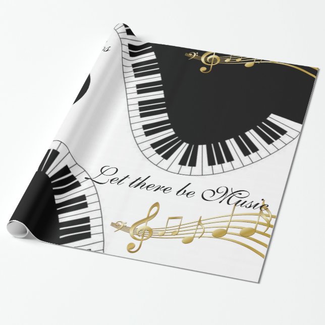 glänzendes Papier, Schwarz-Weiß-Musiknoten Geschenkpapier (Ungerollt)