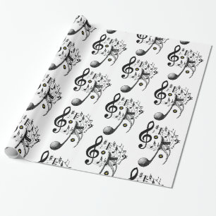 glänzendes Papier, Schwarz-Weiß-Musiknoten Geschenkpapier