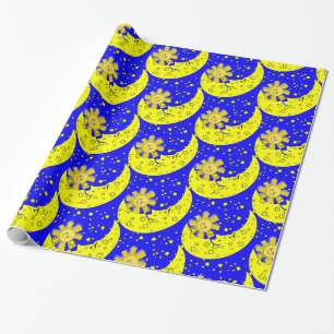 glänzendes Papier, Sun Moon, blau gelb Geschenkpapier