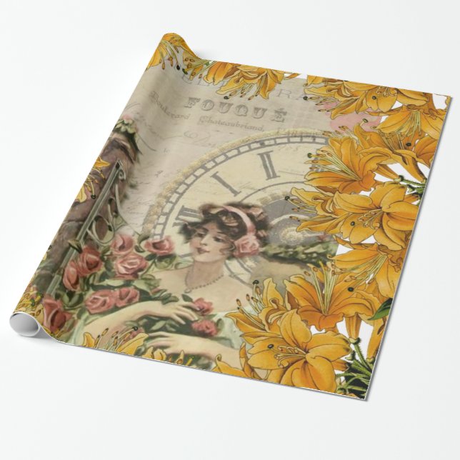 glänzendes Papier, Viktorianische Blüte Geschenkpapier (Ungerollt)