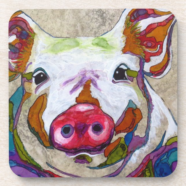 Glänzendes Piggy Untersetzer (Vorderseite)