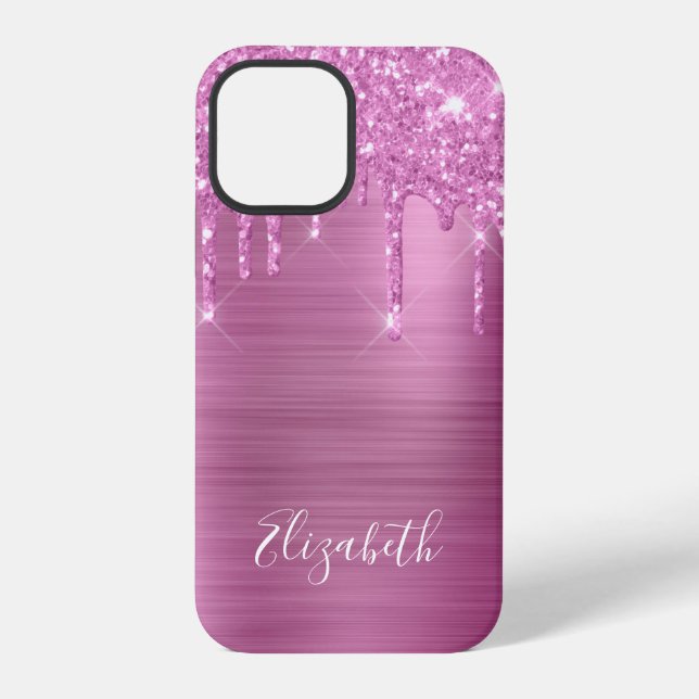 Glänzendes Pink Monogramm Case-Mate iPhone Case 12 Pro Hülle (Rückseite)