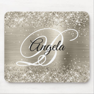 Glänzendes Platin Monogramm mit Bürstenfolie Mousepad