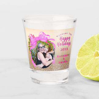 Glänzendes rosa Band Weihnachten Gold Schnapsglas