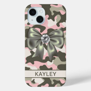 Glänzendes Rosa Grünes Tarnmuster Personalisiert Case-Mate iPhone Hülle