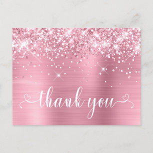 Glänzendes Rosa Sweet 16 Herzen Danke Postkarte