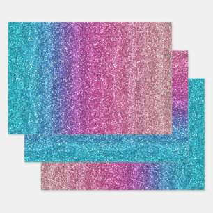 Glänzendes rosa und blaues Farbverlauf Glitter Geschenkpapier Set
