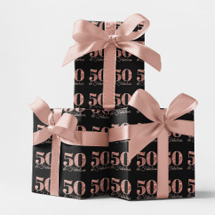 Glänzendes Roségold 50 & Fantastisch auf Schwarz Geschenkpapier