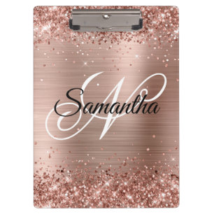 Glänzendes Roségold Fantasie-Monogramm Klemmbrett