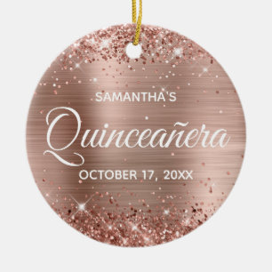 Glänzendes Roségold-Folie-Quinceañera Keramik Ornament