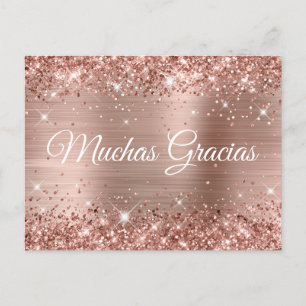 Glänzendes Roségold-Folie Quinceañera Muchas Graci Postkarte