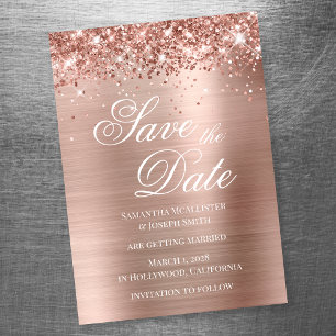 Glänzendes Roségold-Folie - „Save the Date“ Magneteinladung