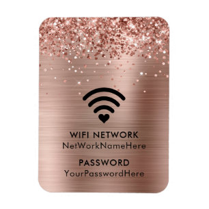 Glänzendes Roségold-Folie-WLAN-Netzwerk und Passwo Magnet