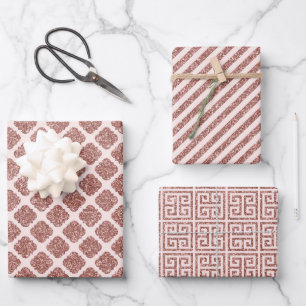 Glänzendes Roségold Geschenkpapier Set