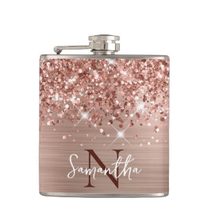 Glänzendes Roségold Glam Monogramm Flachmann