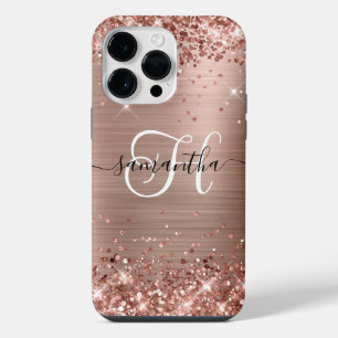 Glänzendes Roségold Glam Monogramm iPhone 14 Pro Max Hülle