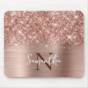 Glänzendes Roségold Glam Monogramm Mousepad