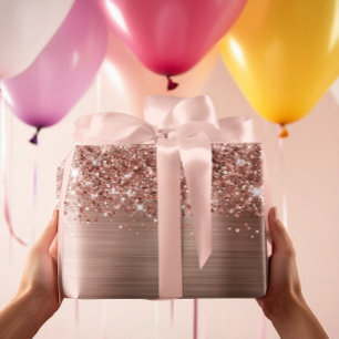 Glänzendes Roségold Glamour Geschenkpapier Set