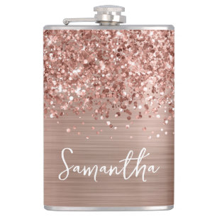 Glänzendes Roségold Glamour Name Flachmann