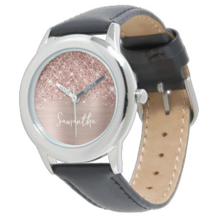 Glänzendes Roségold Glamour Weißer Name Armbanduhr
