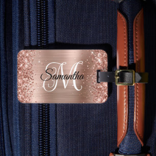Glänzendes Roségold Lockiges Monogramm Gepäckanhänger