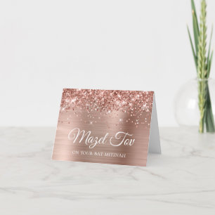 Glänzendes Roségold Mazel Tov zu deiner Bat Mitzwa Karte