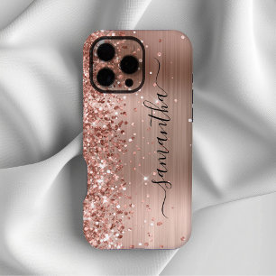 Glänzendes Roségold Metallisches Mädchenhaftes Sig iPhone 16 Pro Max Hülle