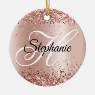Glänzendes Roségold-Schimmer-Fancy-Monogramm Keramik Ornament