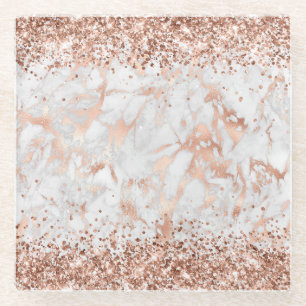 Glänzendes Roségold und grauer Marmor Glasuntersetzer