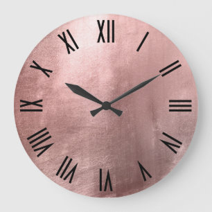 Glänzendes Roségold-Unechtes-Folie-Schwarz-Römisch Große Wanduhr