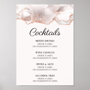 Glänzendes Roségold-Weiß-Achat-Cocktail-Menü A4 Poster