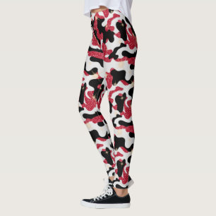 Glänzendes Rot Weiß Schwarz Tarnung Camo Leggings