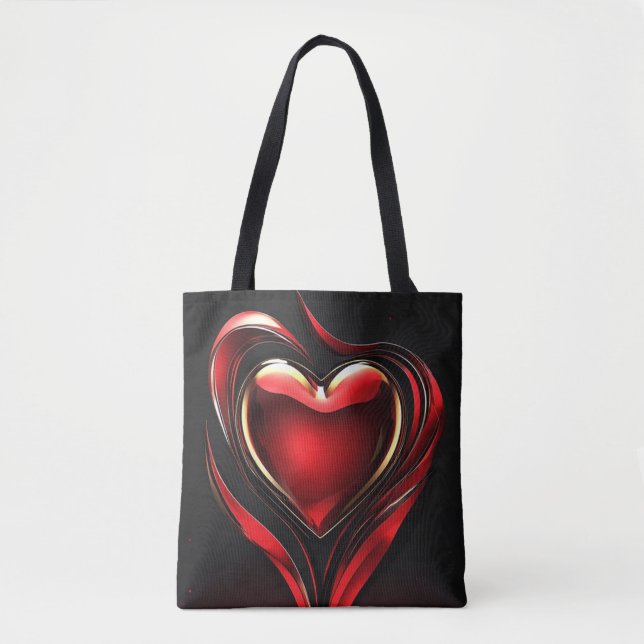 Glänzendes rotes Herz mit warmer romantischer Auss Tasche (Vorderseite)