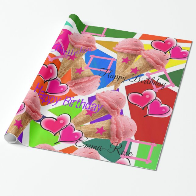glänzendes Schleifpapier, Erdbeereis Geschenkpapier (Ungerollt)