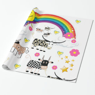 glänzendes Schleifpapier, Regenbogenkühe Blume Sta Geschenkpapier